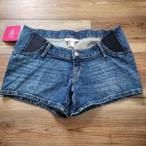 Isabel Maternity Jean Shorts Womens 6 Blue Under Belly Midi Denim NEW